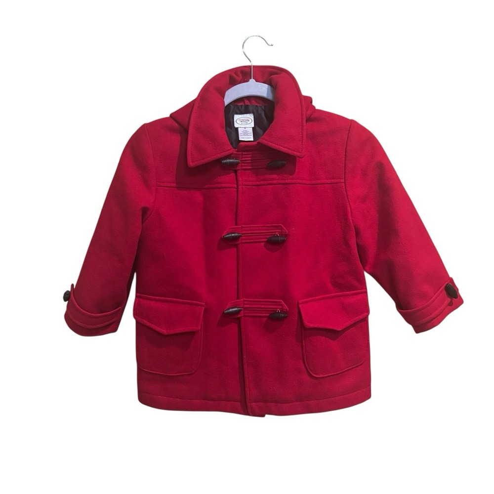 Talbots‎ Kids Size 5 Wool Winter Pea Coat Red Toggle Buttons Detachable Hood